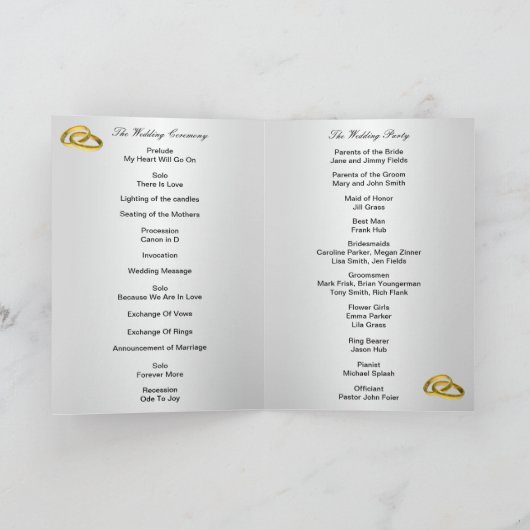 エレガント素朴Red Rosesプログラムカード プログラム (内部)