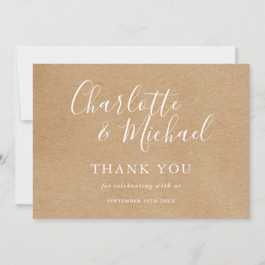 エレガント素朴Signature Script結婚 S Thank You サンキューカード (正面)