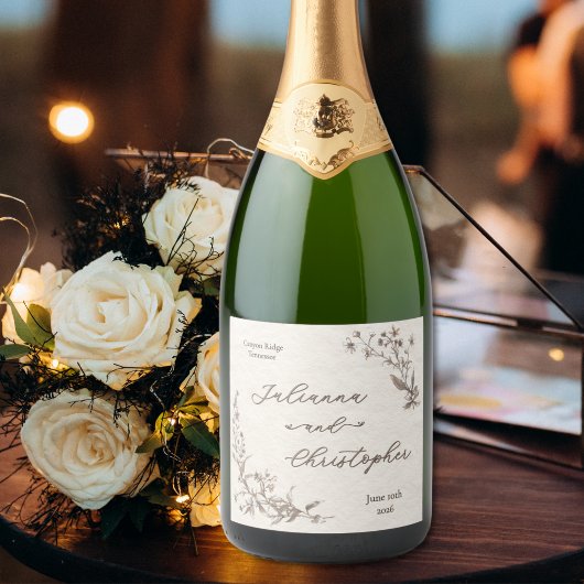 エレガント素朴Wildflowersスクリプト スパークリングワインラベル