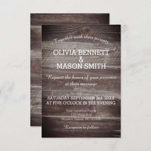 エレガント素朴Wood結婚 Textureのカード 招待状 (正面/裏面)