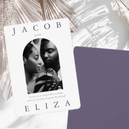 エレガント紫のアーチ結婚写真 招待状