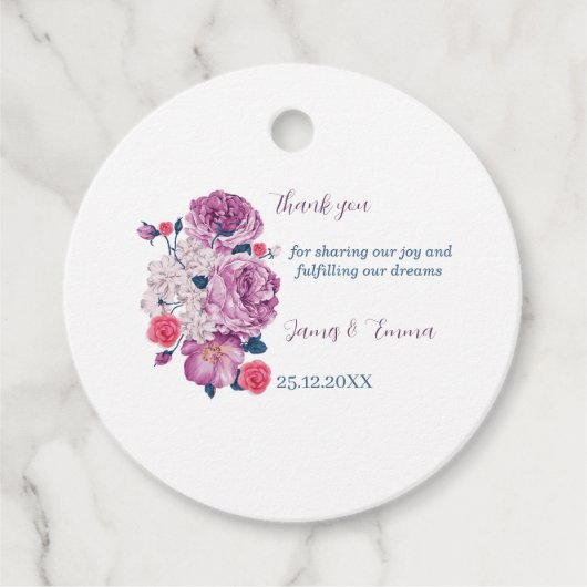 エレガント紫パーソナライズされた結婚花 フェイバータグ (正面)