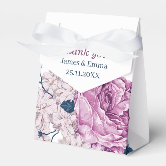 エレガント紫パーソナライズされた結婚花 フェイバーボックス (正面サイド)