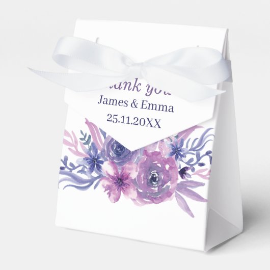 エレガント紫パーソナライズされた結婚花 フェイバーボックス (正面サイド)