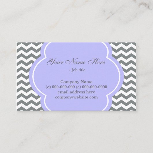 エレガント紫モダン、グレー、ホワイトのシェブロン 名刺 (正面)
