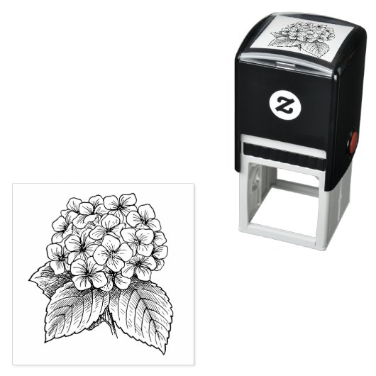 エレガント紫陽花と葉フローラブーケ セルフインキングスタンプ (インサイチュ)
