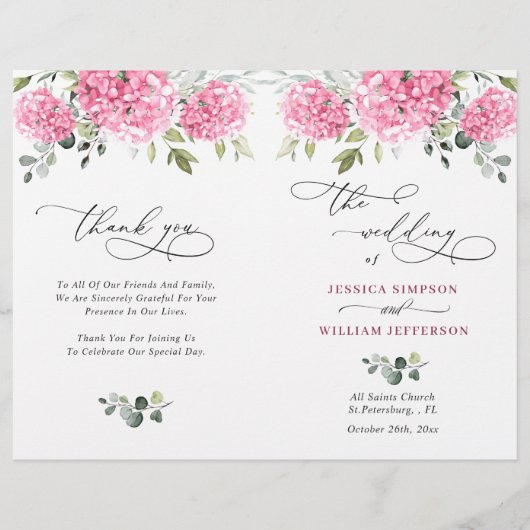 エレガント紫陽花の式結婚プログラム (正面)