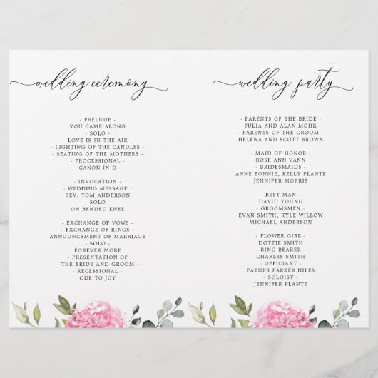 エレガント紫陽花の式結婚プログラム (裏面)