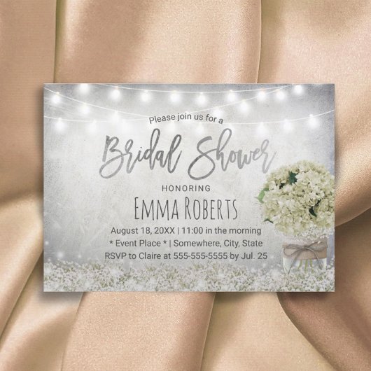 エレガント紫陽花ジャー素朴フローラブライダルシャワー 招待状