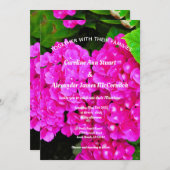 エレガント紫陽花ピンク花の写真結婚ズ 招待状 (正面/裏面)