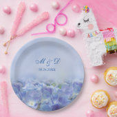 エレガント紫陽花ブルー花模様ズ結婚ーズ ペーパープレート (パーティー)