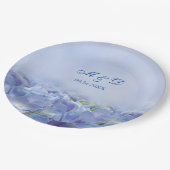 エレガント紫陽花ブルー花模様ズ結婚ーズ ペーパープレート (アングル)