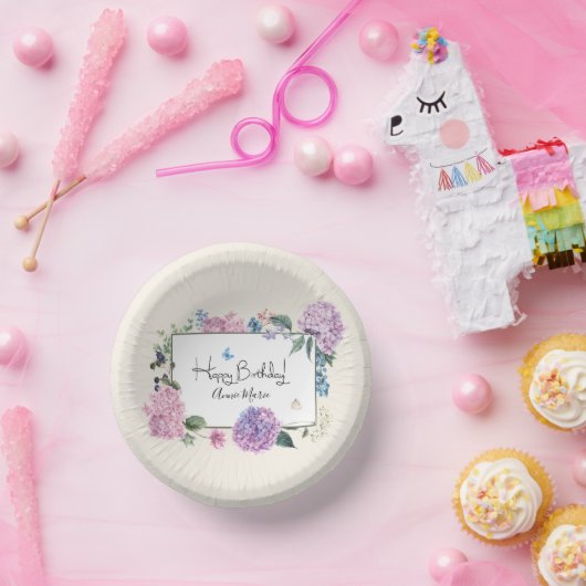 エレガント紫陽花ブーケパーソナライズされた誕生日 ペーパーボウル (パーティー)