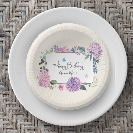 エレガント紫陽花ブーケパーソナライズされた誕生日 ペーパーボウル