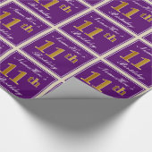 エレガント紫、フェイク金ゴールド11誕生日+名前 ラッピングペーパー (角)