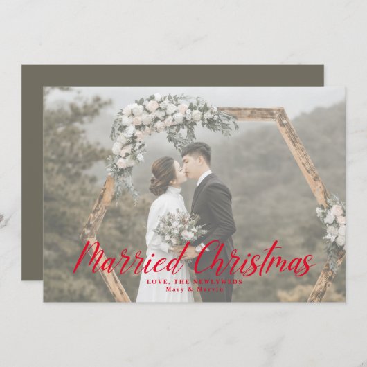 エレガント結婚したクリスマス新婚フォトホリデーC シーズンカード (正面/裏面)