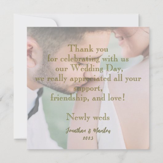 エレガント結婚したメリーと写真結婚の サンキューカード (裏面)