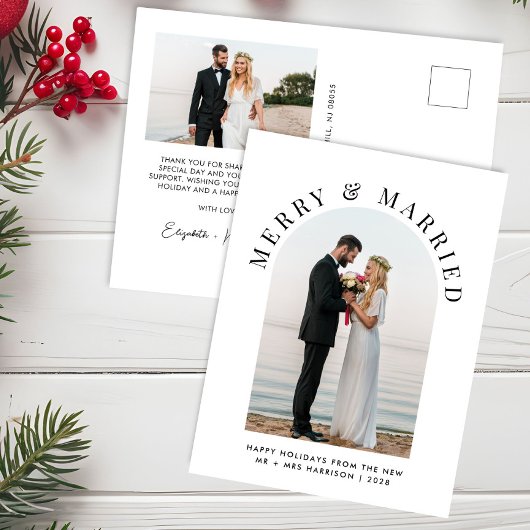 エレガント結婚したメリーArch Photo Christmas シーズンポストカード
