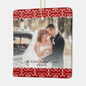 エレガント結婚した初めてのクリスマス結婚Red Photo セラミックオーナメント (左)