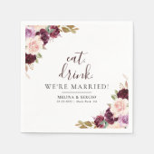 エレガント結婚した食べ花を飲め結婚る スタンダードカクテルナプキン (正面)