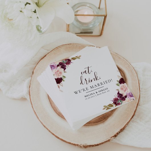 エレガント結婚した食べ花を飲め結婚る スタンダードカクテルナプキン