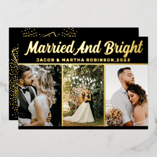 エレガント結婚したAnd Bright Christmas数々の Photo 箔シーズンカード