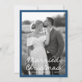 エレガント結婚したChristmas Script Blue 2写真 シーズンカード (正面)