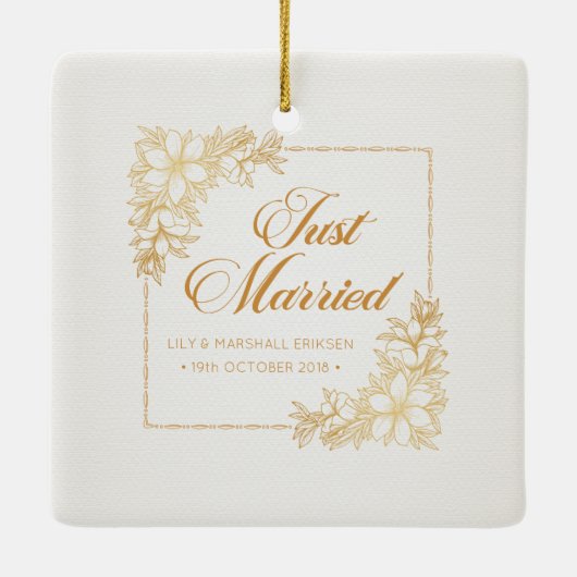 エレガント結婚たった今結婚しました |セラミックオーナメント セラミックオーナメント (裏面)