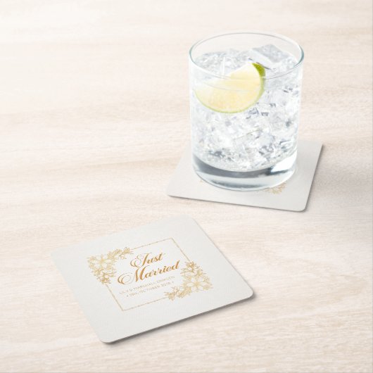 エレガント結婚たった今結婚しました |紙コースター スクエアペーパーコースター (インサイチュ)