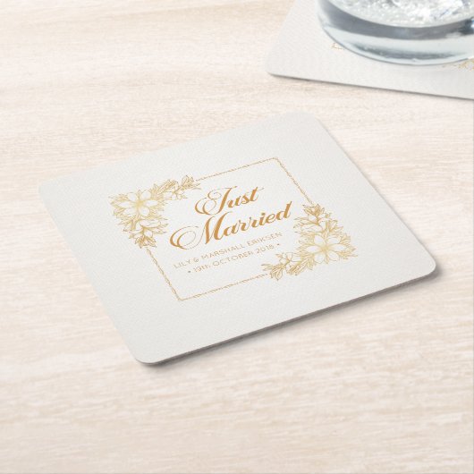 エレガント結婚たった今結婚しました |紙コースター スクエアペーパーコースター (アングル)