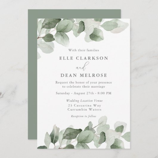 エレガント結婚グ葉モダン2 招待状 (正面/裏面)