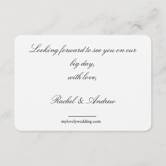 エレガント結婚シンプルスクリプトの詳細QRコード エンクロージャーカード (裏面)