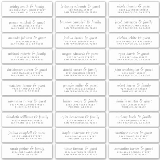 エレガント結婚シンプルChicのゲスト名のアドレス シール (正面)