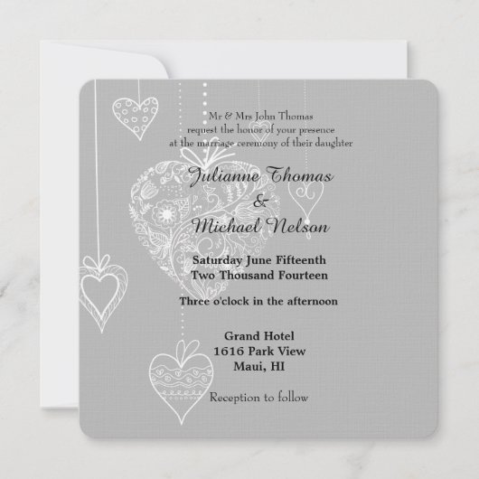 エレガント結婚ハート 招待状 (正面)