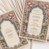 エレガント結婚ビクトリアンのピンクとブルーの花模様 招待状