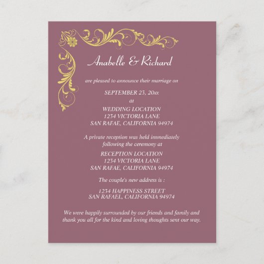 エレガント結婚ビクトリアン発表 ポストカード (正面)