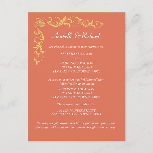 エレガント結婚ビクトリアン発表 ポストカード (正面)