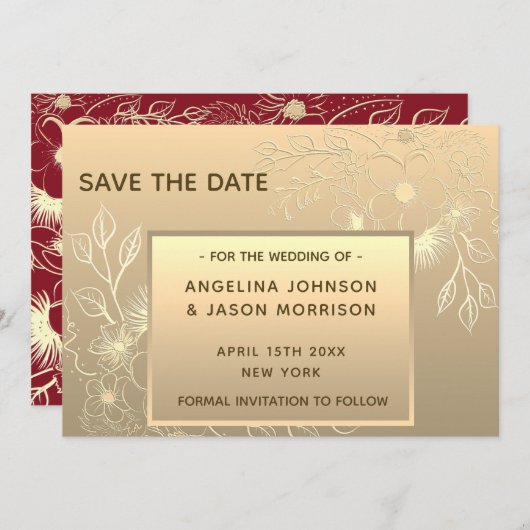 エレガント結婚フェイク金ゴールド セーブザデート (正面/裏面)