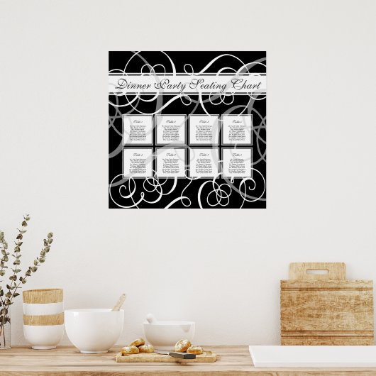エレガント結婚フォーマル白黒座席表 ポスター (キッチン)