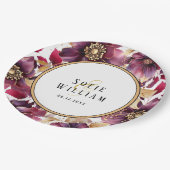 エレガント結婚フローラ名の日付 ペーパープレート (アングル)