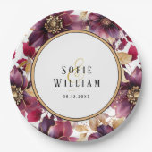 エレガント結婚フローラ名の日付 ペーパープレート (正面)