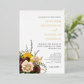 エレガント結婚フローラ金ゴールド 箔招待状 (立ち正面)