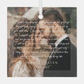 エレガント結婚ミニマルの誓の台本カップル写真 ガラスオーナメント (正面)