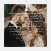 エレガント結婚ミニマルの誓の台本カップル写真 ガラスオーナメント (裏面)