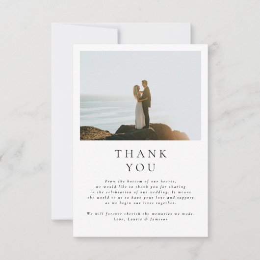 エレガント結婚ミニマルタイポグラフィの写真 サンキューカード (正面)