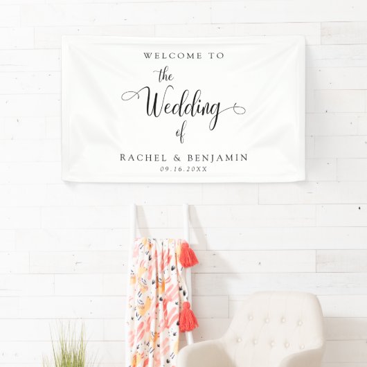 エレガント結婚ミニマルWelcomeのファンシー Script Black 横断幕 (インサイチュ)