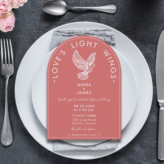 エレガント結婚モダンのミニマルバラピンク引用文 招待状