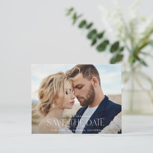 エレガント結婚モダンタイポグラフィ写真 カード (スタンド正面)