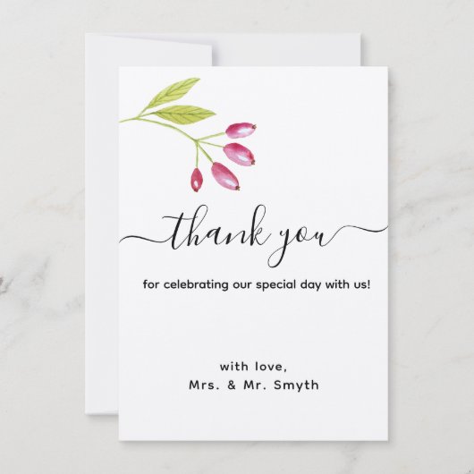 エレガント結婚モダンフローラサンキューカード 招待状 (正面)
