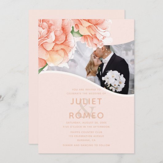 エレガント結婚モダンフローラ 招待状 (正面/裏面)